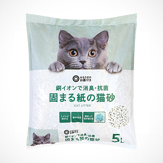 銅イオンで消臭・抗菌 固まる紙の猫砂 5L