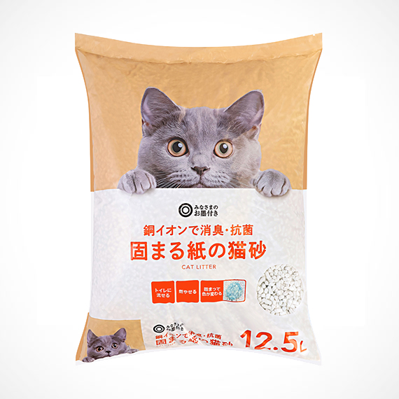 銅イオンで消臭・抗菌 固まる紙の猫砂 12.5L