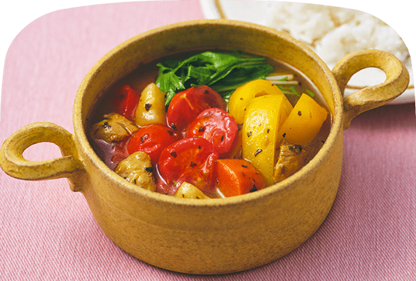 レンチン蒸し野菜とトマトのスープカレー