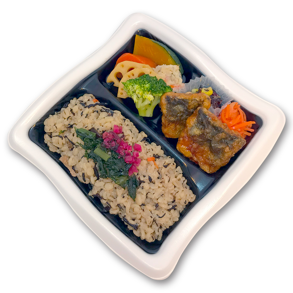 気仙沼産サバと野菜の黒酢あん弁当