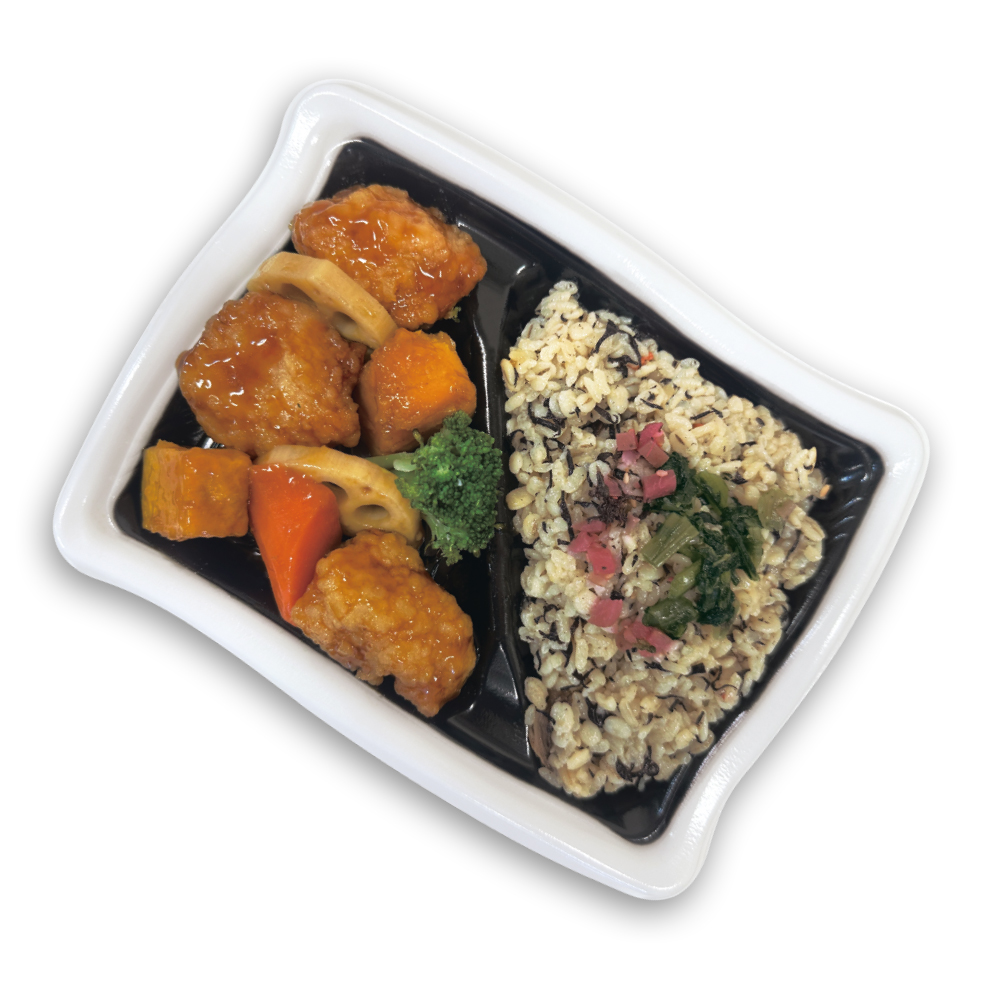 玄米鶏とかぼちゃの黒酢あん弁当