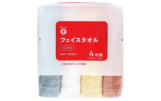 フェイスタオル ミックス 4枚組 約34cm×80cm