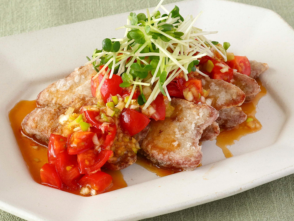 かつおの唐揚げトマト香味だれ