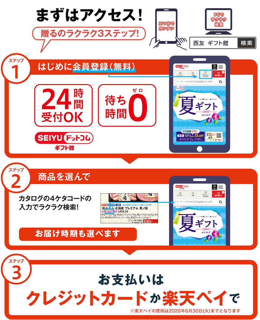 ネットならまずはアクセス!贈るのラクラク3ステップ!